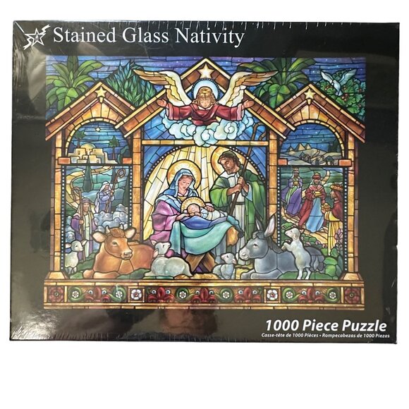 NEW SEALED Vermont Christmas Co Stained Glass Nativity 1000 pc Puzzle ages 14+ - Picture 1 of 7